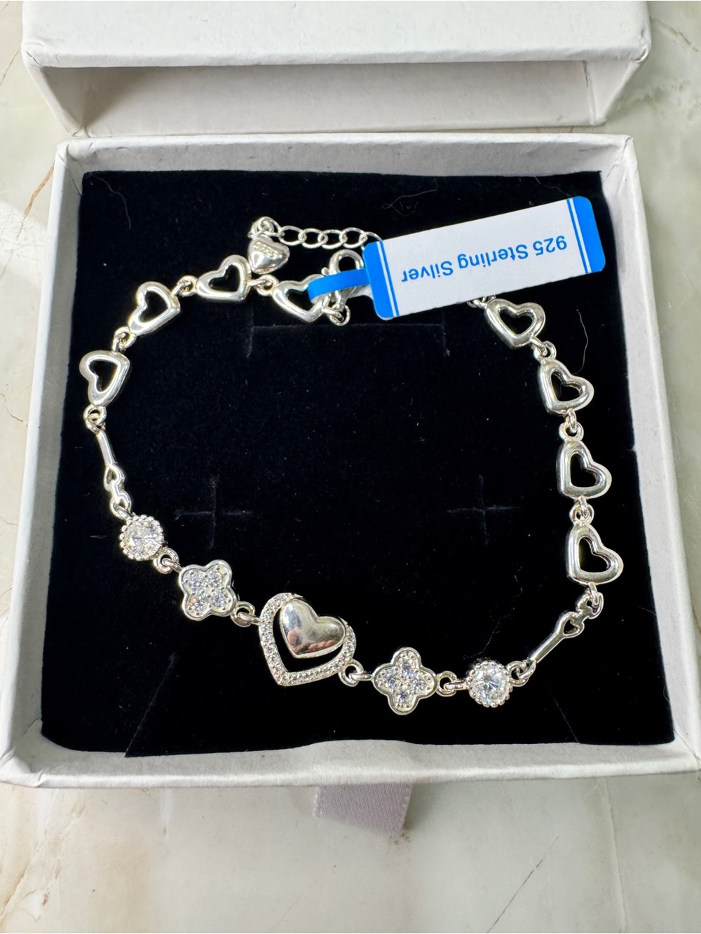 Moissanite 925 Sterling Silver Heart & Cubic Stone Bracelet - Silver